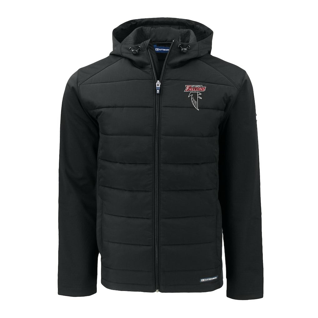 Atlanta Falcons Cutter & Buck Evoke Hybrid Eco Softshell Recycled Full-Zip Hoodie Jacket Black