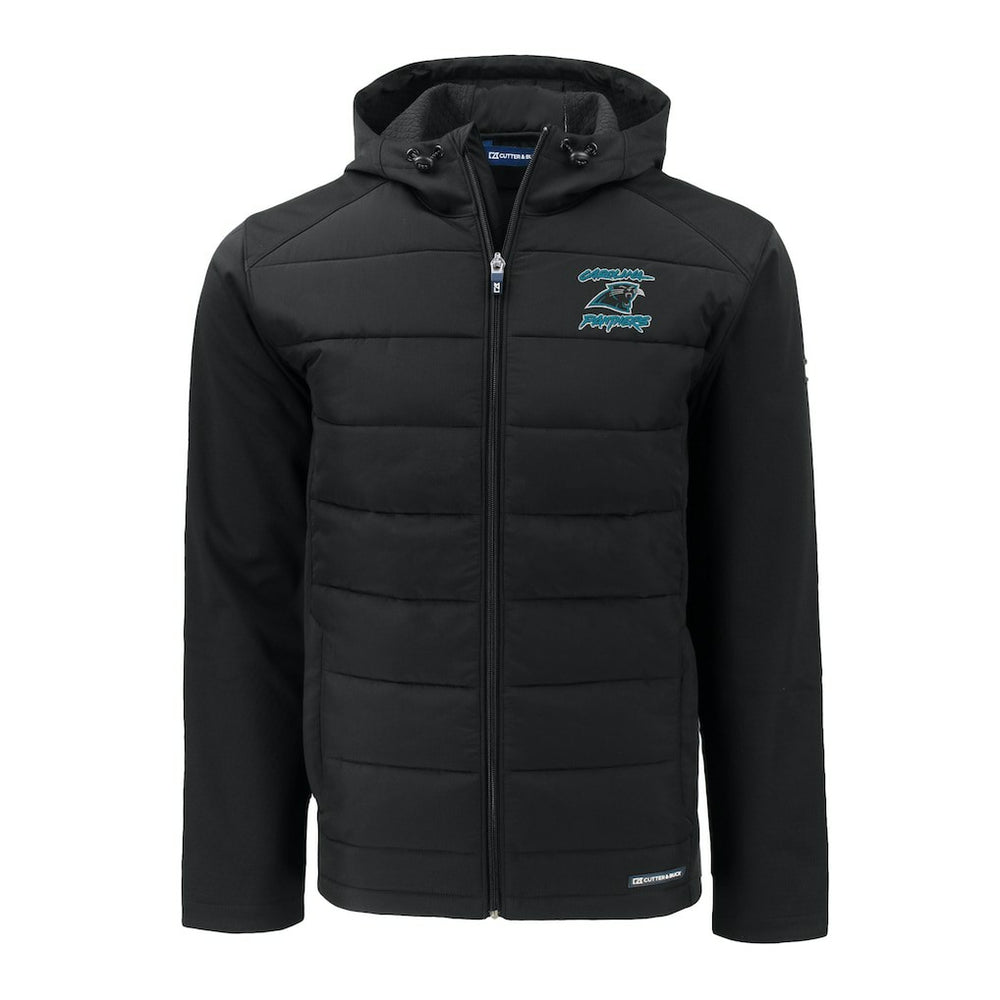 Carolina Panthers Cutter & Buck Evoke Hybrid Eco Softshell Recycled Full-Zip Hoodie Jacket Black