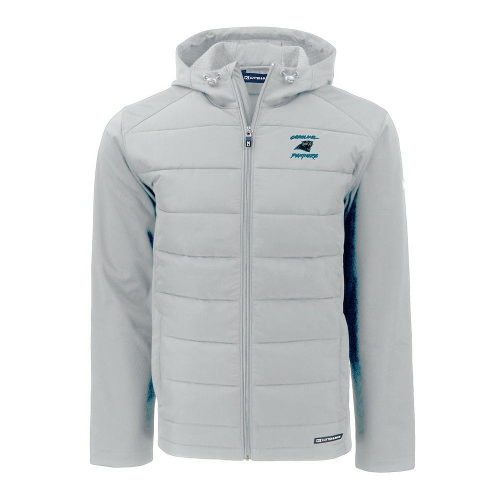 Carolina Panthers Cutter & Buck Evoke Hybrid Eco Softshell Recycled Full-Zip Hoodie Jacket Light Gray