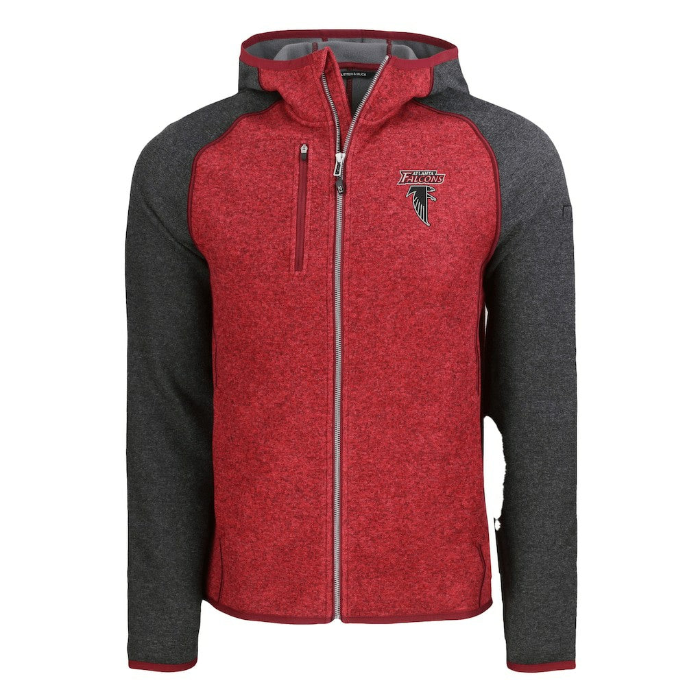 Atlanta Falcons Cutter & Buck Mainsail Hoodie Raglan Full-Zip Jacket Heather Red