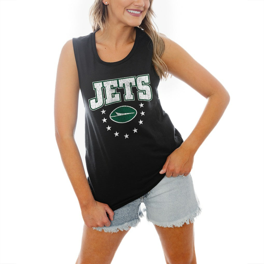 New York Jets Gameday Couture Women's Baby You're A Star Racerback Scoop Neck Tapered Tank Top Black