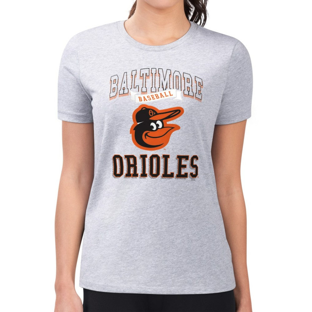 Baltimore Orioles G-III 4Her by Carl Banks Women's Super-Slim Fit Lightweight Team Logo Graphic T-Shirt - Heather Gray T-shirts