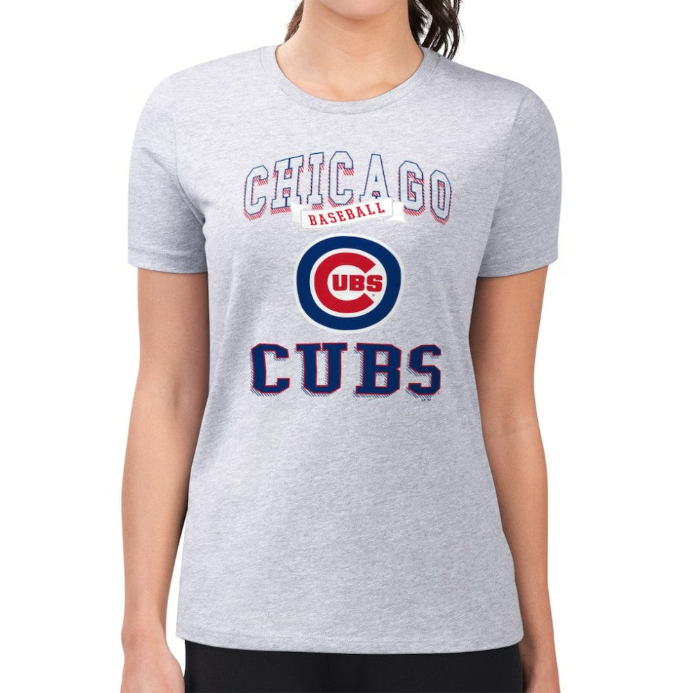 Chicago Cubs G-III 4Her by Carl Banks Women's Super-Slim Fit Lightweight Team Logo Graphic T-Shirt - Heather Gray T-shirts
