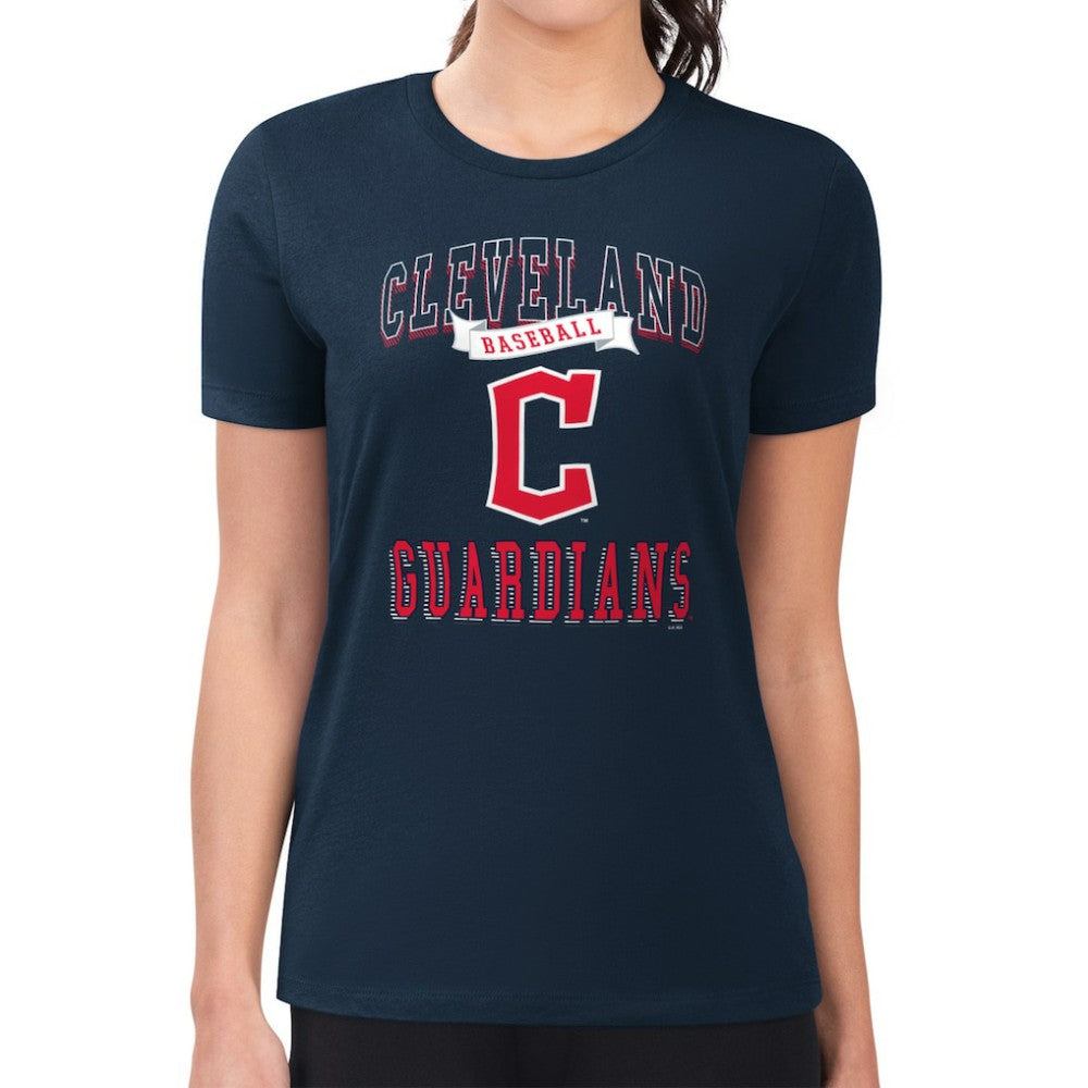 Cleveland Guardians G-III 4Her by Carl Banks Women's Super-Slim Fit Lightweight Team Logo Graphic T-Shirt - Navy T-shirts