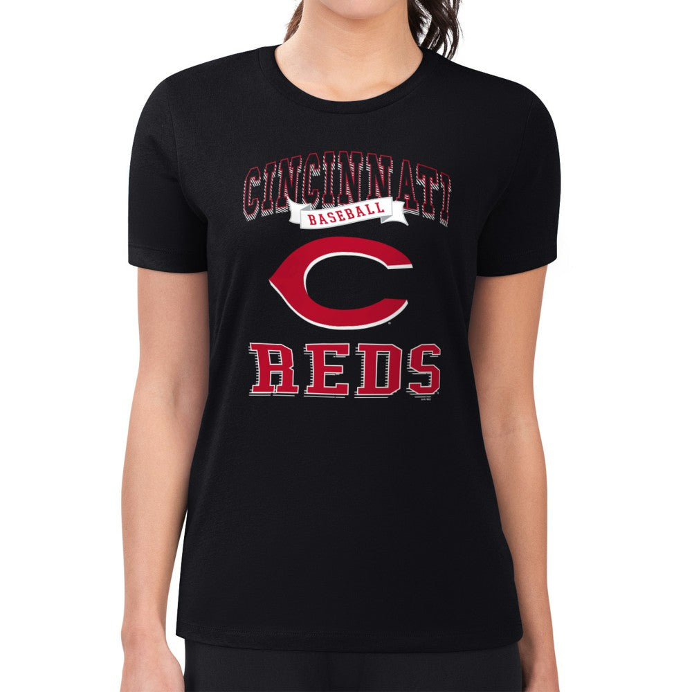 Cincinnati Reds G-III 4Her by Carl Banks Women's Super-Slim Fit Lightweight Team Logo Graphic T-Shirt - Black T-shirts