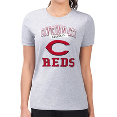 Cincinnati Reds G-III 4Her by Carl Banks Women's Super-Slim Fit Lightweight Team Logo Graphic T-Shirt - Heather Gray T-shirts