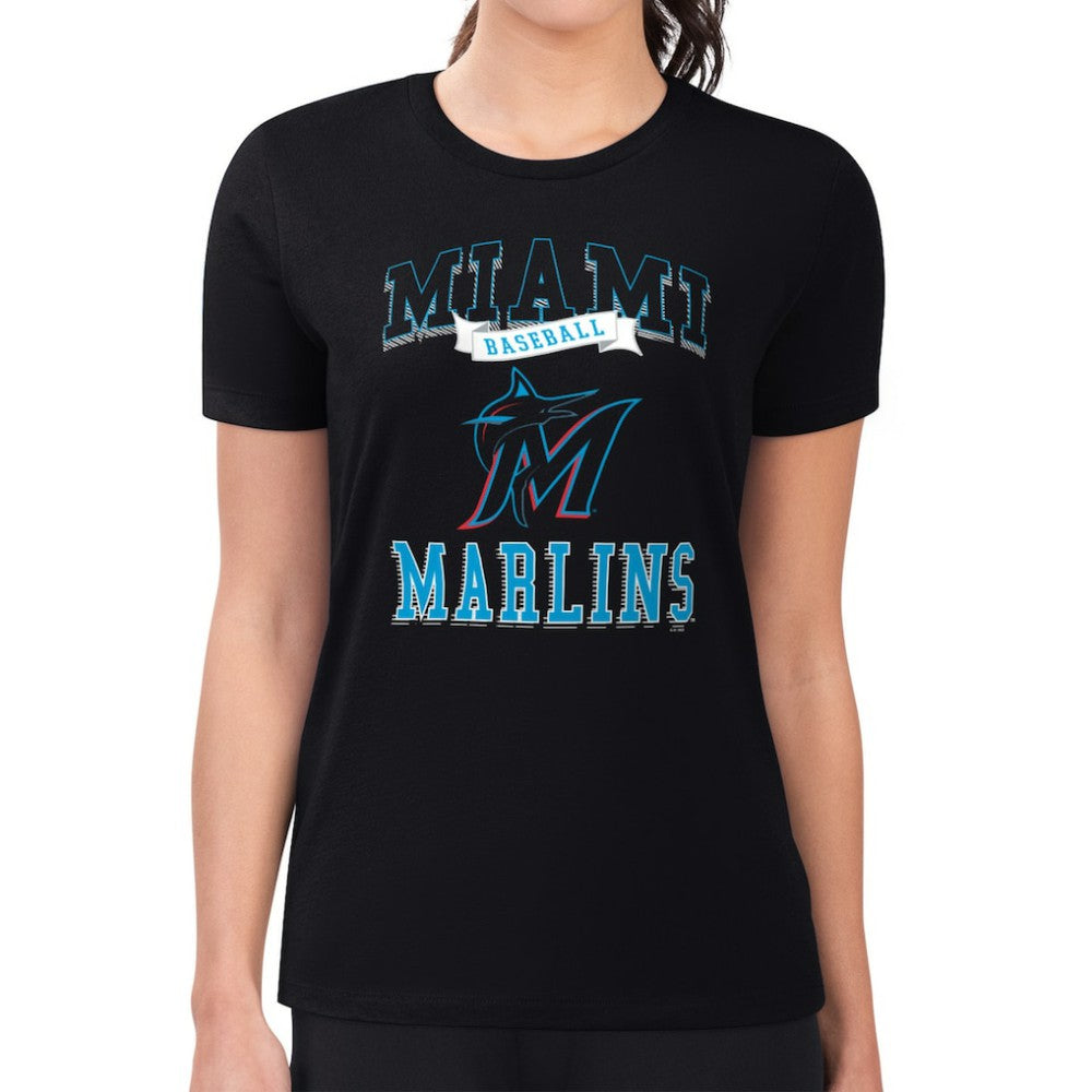 Miami Marlins G-III 4Her by Carl Banks Women's Super-Slim Fit Lightweight Team Logo Graphic T-Shirt - Black T-shirts