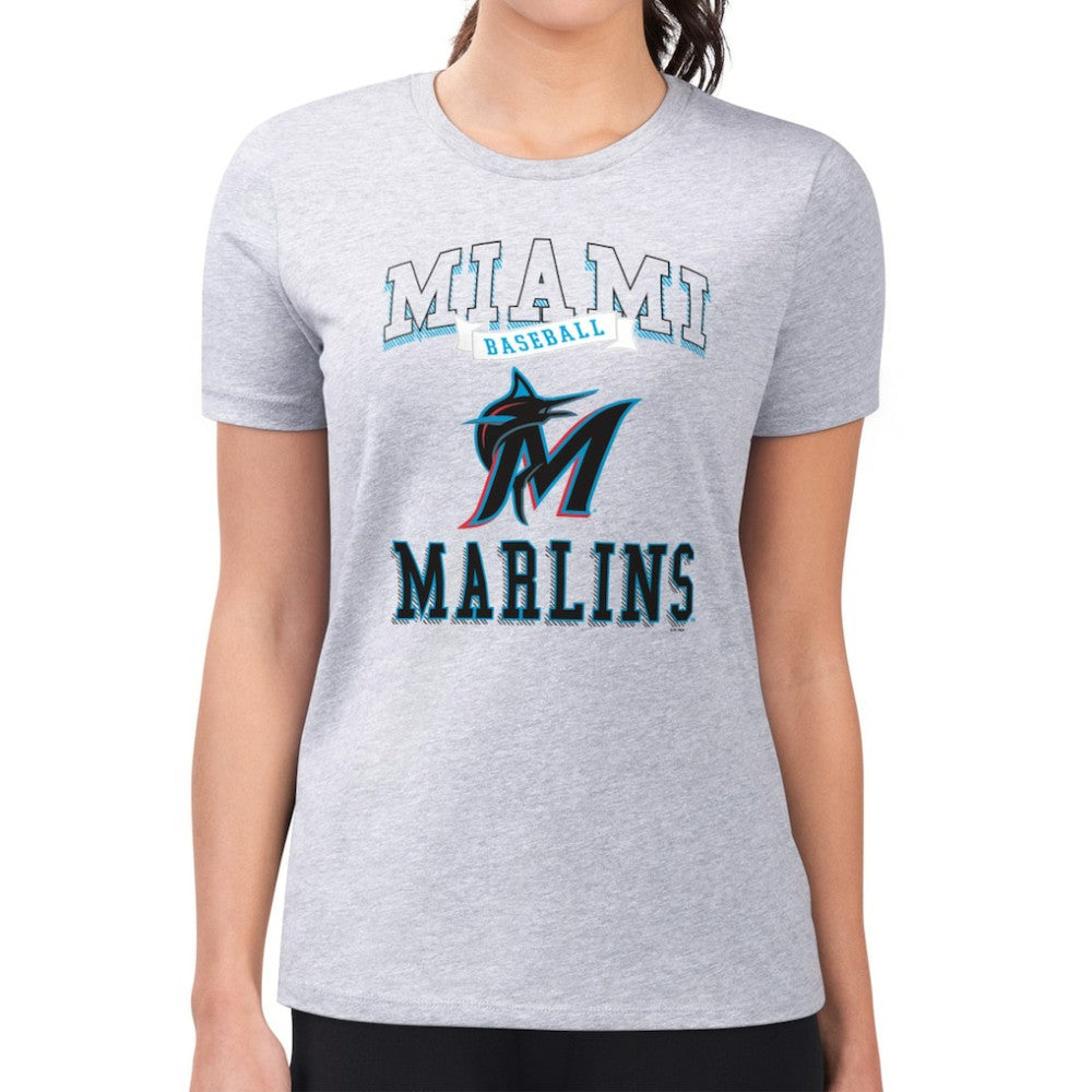Miami Marlins G-III 4Her by Carl Banks Women's Super-Slim Fit Lightweight Team Logo Graphic T-Shirt - Heather Gray T-shirts