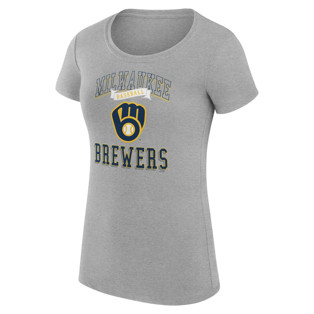 Milwaukee Brewers G-III 4Her by Carl Banks Women's Super-Slim Fit Lightweight Team Logo Graphic T-Shirt - Heather Gray T-shirts