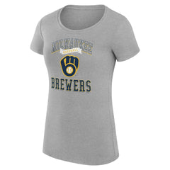 Milwaukee Brewers G-III 4Her by Carl Banks Women's Super-Slim Fit Lightweight Team Logo Graphic T-Shirt - Heather Gray T-shirts