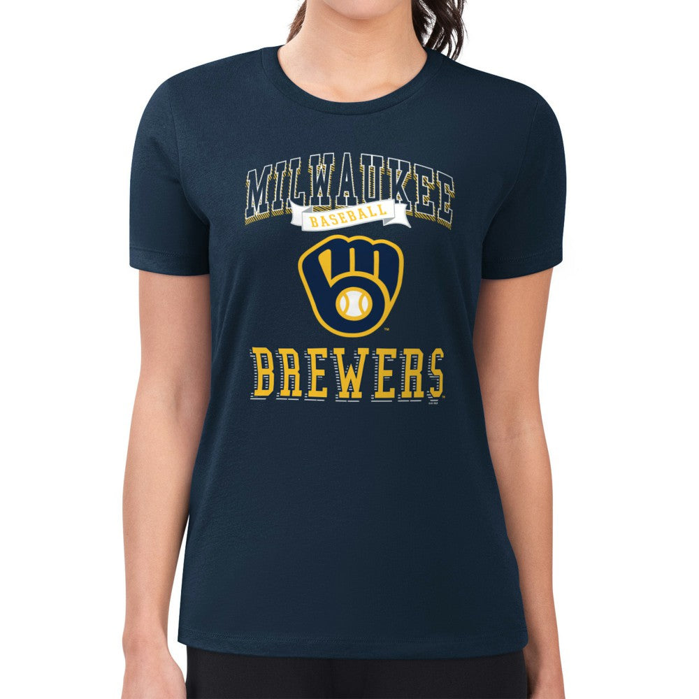 Milwaukee Brewers G-III 4Her by Carl Banks Women's Super-Slim Fit Lightweight Team Logo Graphic T-Shirt - Navy T-shirts