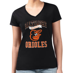 Baltimore Orioles G-III 4Her by Carl Banks Women's Super-Slim Fit Lightweight Team Logo Graphic V-Neck T-Shirt - Black T-shirts