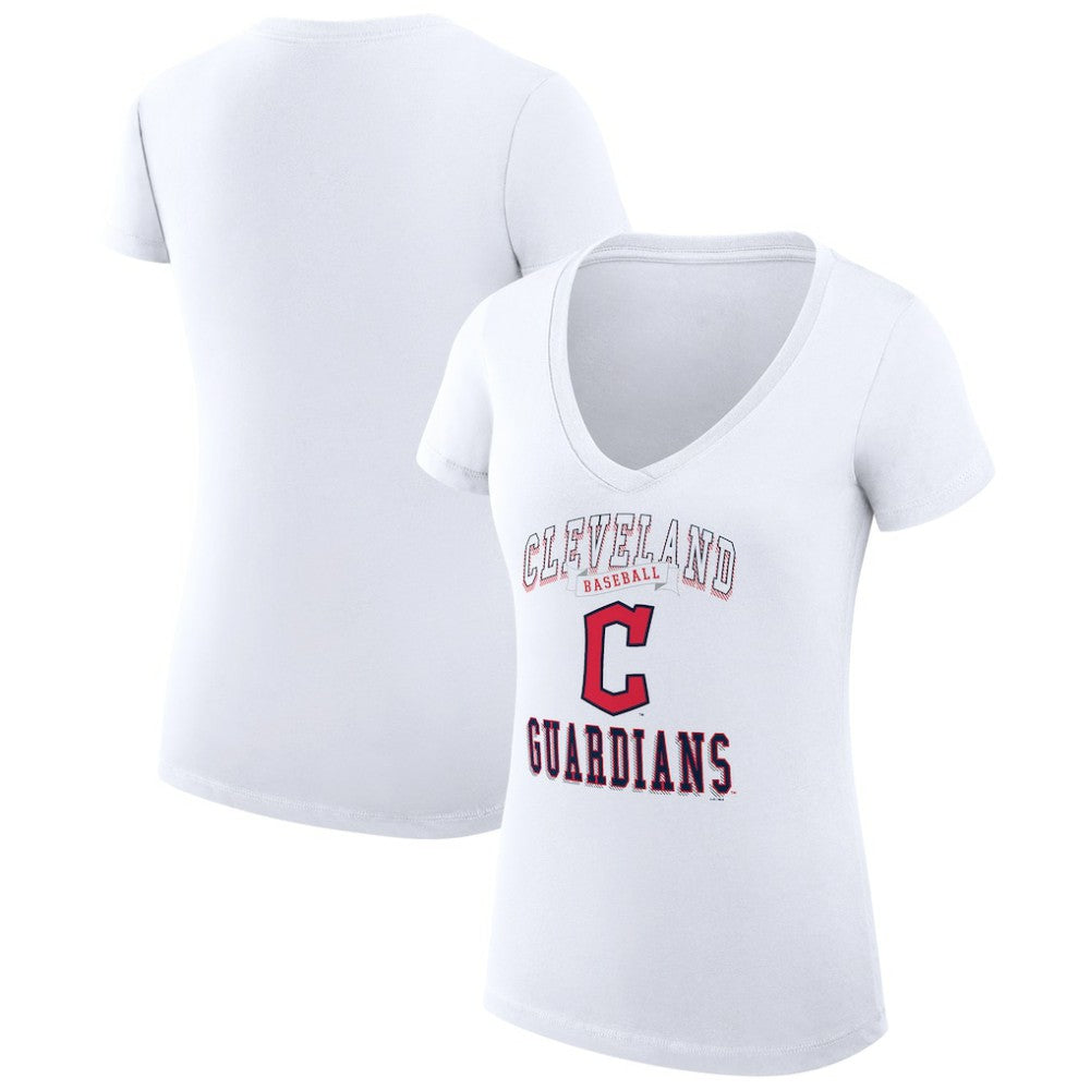 Cleveland Guardians G-III 4Her by Carl Banks Women's Super-Slim Fit Lightweight Team Logo Graphic V-Neck T-Shirt - White T-shirts