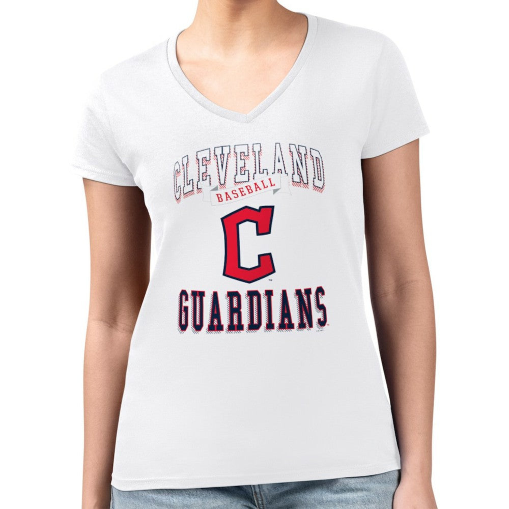 Cleveland Guardians G-III 4Her by Carl Banks Women's Super-Slim Fit Lightweight Team Logo Graphic V-Neck T-Shirt - White T-shirts