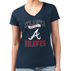 Atlanta Braves G-III 4Her by Carl Banks Women's Super-Slim Fit Lightweight Team Logo Graphic V-Neck T-Shirt - Navy T-shirts