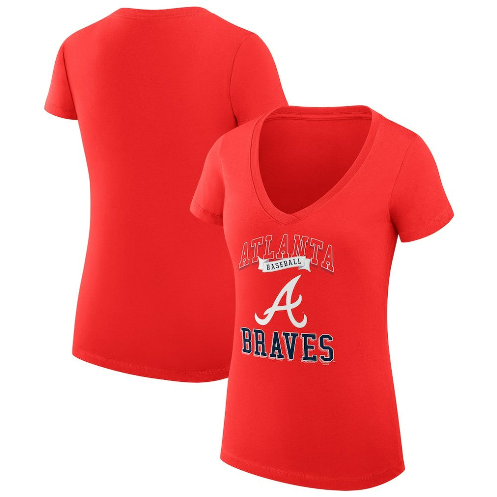 Atlanta Braves G-III 4Her by Carl Banks Women's Super-Slim Fit Lightweight Team Logo Graphic V-Neck T-Shirt - Red T-shirts
