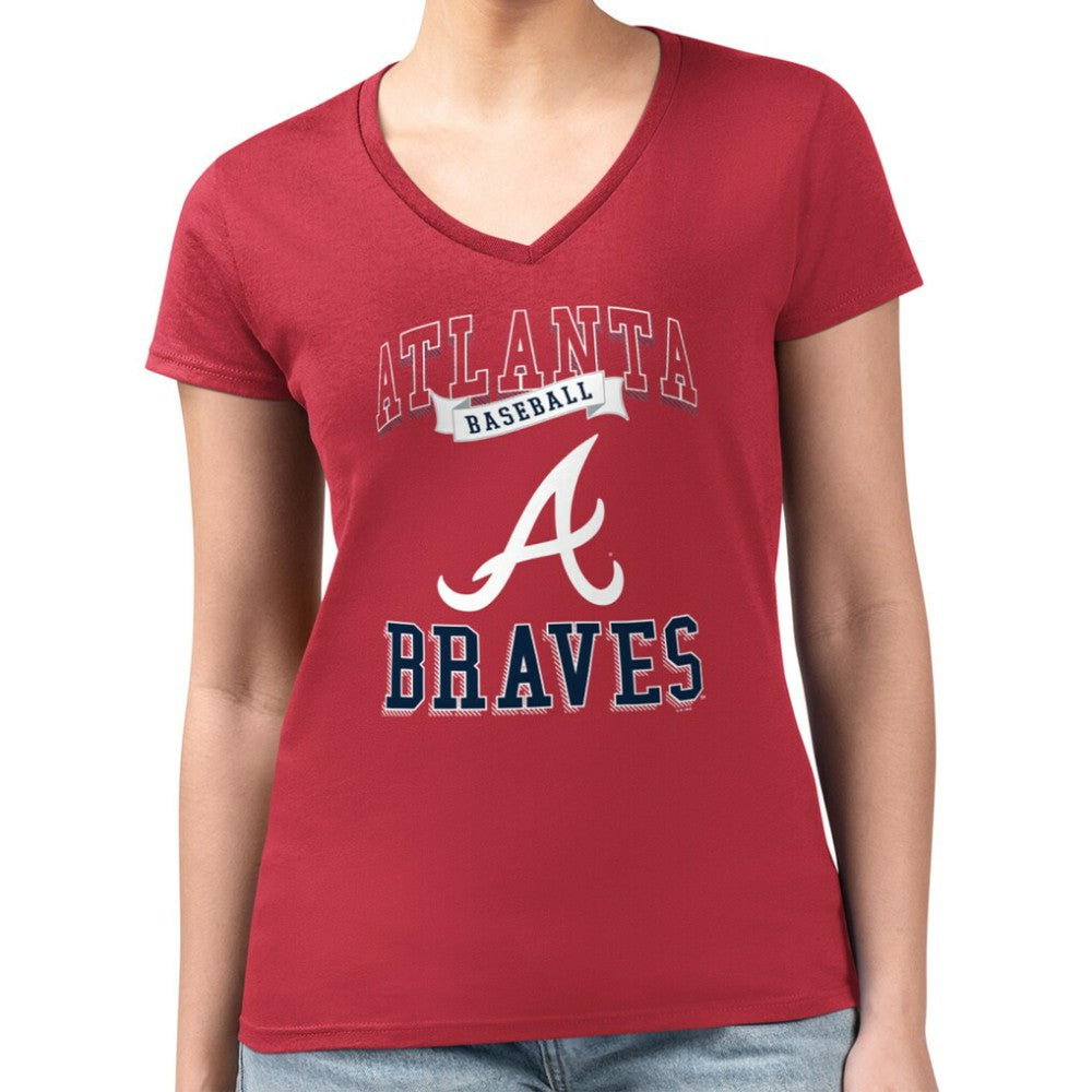 Atlanta Braves G-III 4Her by Carl Banks Women's Super-Slim Fit Lightweight Team Logo Graphic V-Neck T-Shirt - Red T-shirts