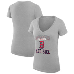 Boston Red Sox G-III 4Her by Carl Banks Women's Super-Slim Fit Lightweight Team Logo Graphic V-Neck T-Shirt - Heather Gray T-shirts