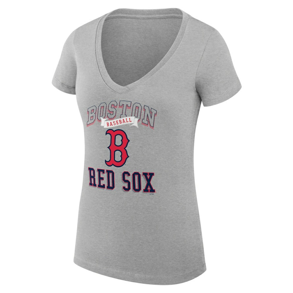 Boston Red Sox G-III 4Her by Carl Banks Women's Super-Slim Fit Lightweight Team Logo Graphic V-Neck T-Shirt - Heather Gray T-shirts
