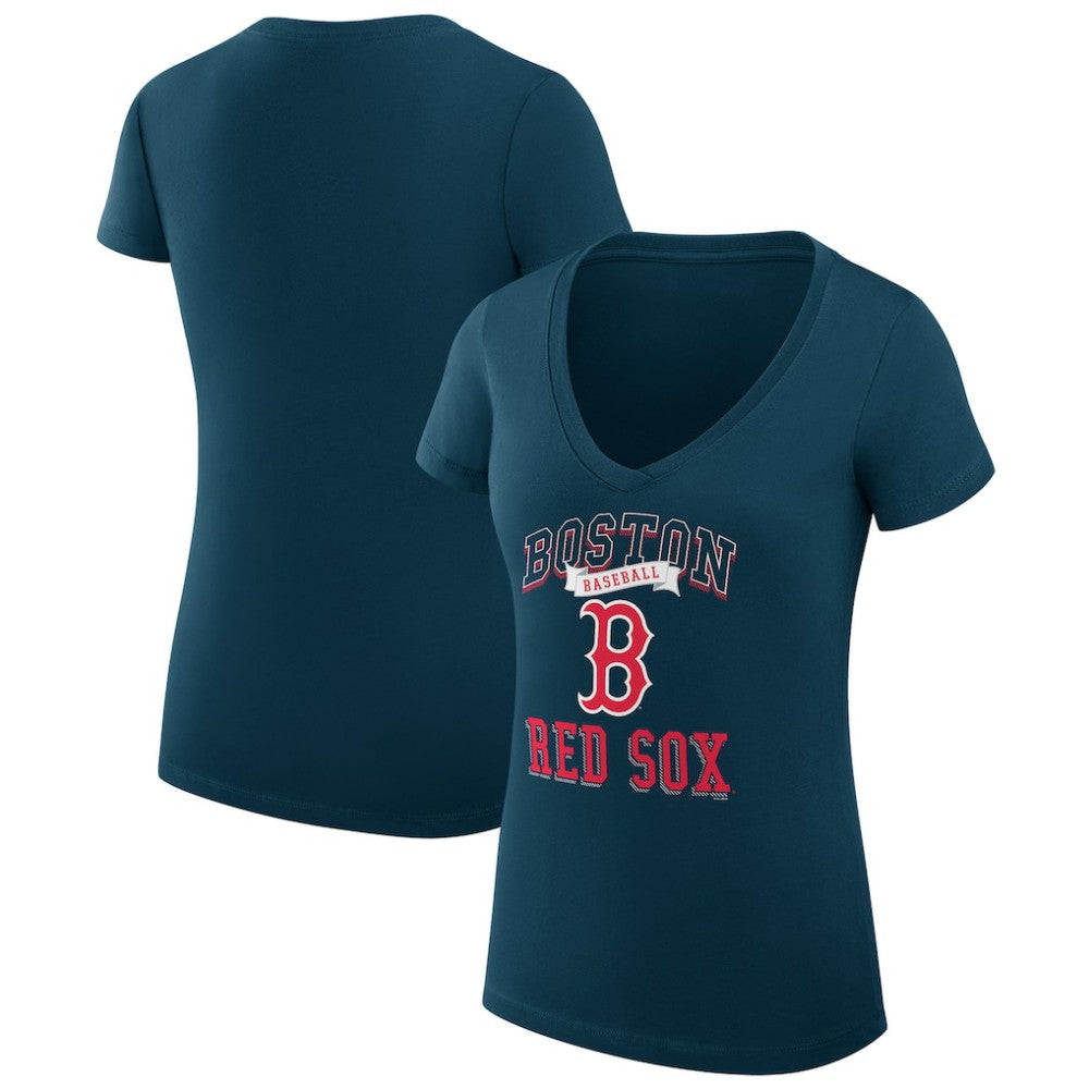 Boston Red Sox G-III 4Her by Carl Banks Women's Super-Slim Fit Lightweight Team Logo Graphic V-Neck T-Shirt - Navy T-shirts
