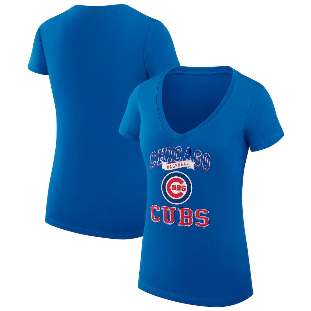 Chicago Cubs G-III 4Her by Carl Banks Women's Super-Slim Fit Lightweight Team Logo Graphic V-Neck T-Shirt - Royal T-shirts