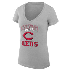 Cincinnati Reds G-III 4Her by Carl Banks Women's Super-Slim Fit Lightweight Team Logo Graphic V-Neck T-Shirt - Heather Gray T-shirts