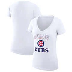 Chicago Cubs G-III 4Her by Carl Banks Women's Super-Slim Fit Lightweight Team Logo Graphic V-Neck T-Shirt - White T-shirts