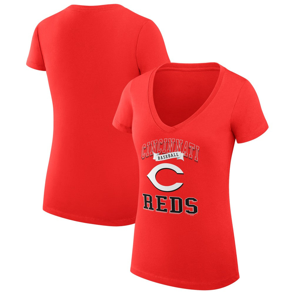 Cincinnati Reds G-III 4Her by Carl Banks Women's Super-Slim Fit Lightweight Team Logo Graphic V-Neck T-Shirt - Red T-shirts