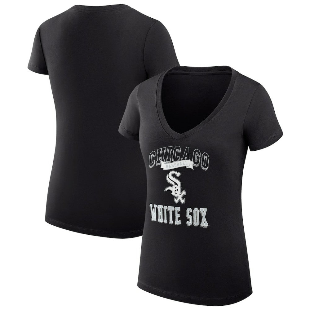 Chicago White Sox G-III 4Her by Carl Banks Women's Super-Slim Fit Lightweight Team Logo Graphic V-Neck T-Shirt - Black T-shirts