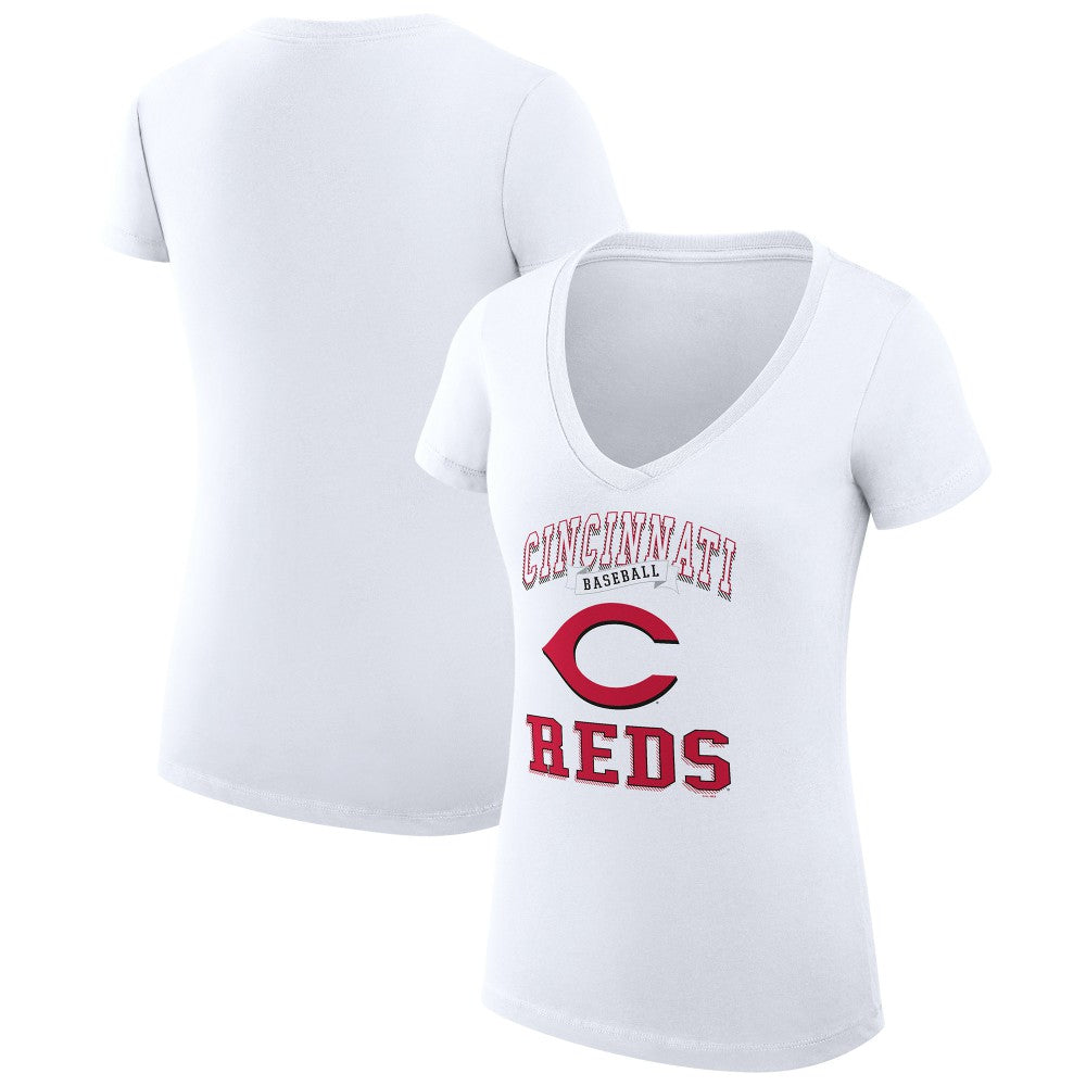 Cincinnati Reds G-III 4Her by Carl Banks Women's Super-Slim Fit Lightweight Team Logo Graphic V-Neck T-Shirt - White T-shirts