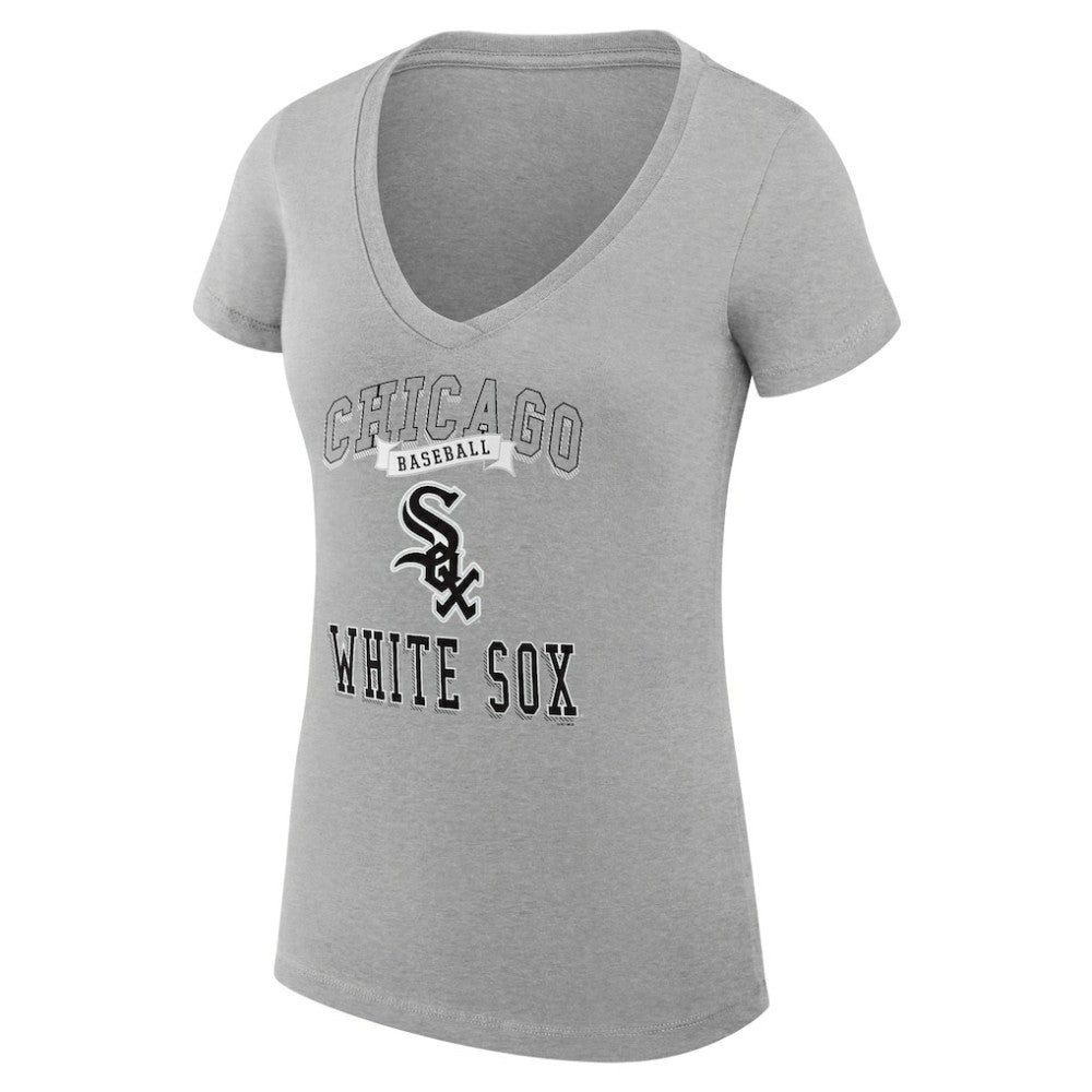 Chicago White Sox G-III 4Her by Carl Banks Women's Super-Slim Fit Lightweight Team Logo Graphic V-Neck T-Shirt - Heather Gray T-shirts