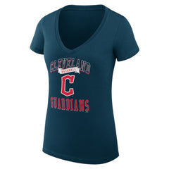 Cleveland Guardians G-III 4Her by Carl Banks Women's Super-Slim Fit Lightweight Team Logo Graphic V-Neck T-Shirt - Navy T-shirts