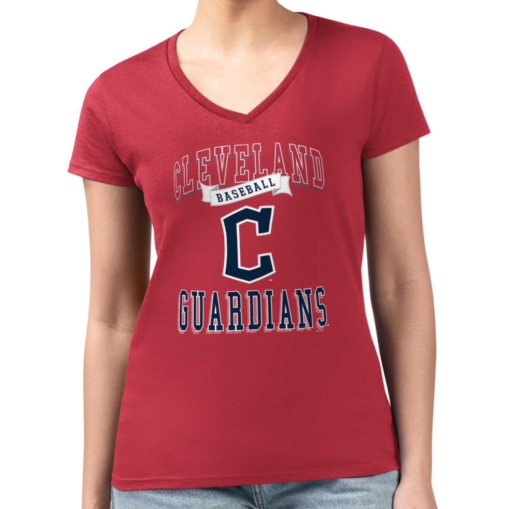 Cleveland Guardians G-III 4Her by Carl Banks Women's Super-Slim Fit Lightweight Team Logo Graphic V-Neck T-Shirt - Red T-shirts