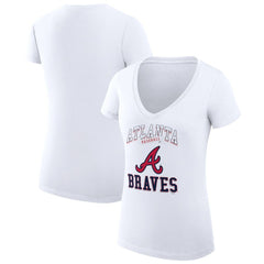 Atlanta Braves G-III 4Her by Carl Banks Women's Super-Slim Fit Lightweight Team Logo Graphic V-Neck T-Shirt - White T-shirts