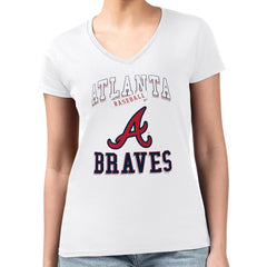 Atlanta Braves G-III 4Her by Carl Banks Women's Super-Slim Fit Lightweight Team Logo Graphic V-Neck T-Shirt - White T-shirts