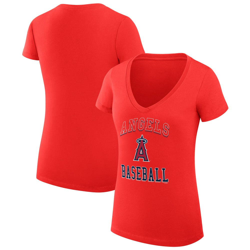 Los Angeles Angels G-III 4Her by Carl Banks Women's Super-Slim Fit Lightweight Team Logo Graphic V-Neck T-Shirt - Red T-shirts
