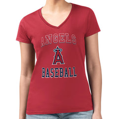 Los Angeles Angels G-III 4Her by Carl Banks Women's Super-Slim Fit Lightweight Team Logo Graphic V-Neck T-Shirt - Red T-shirts