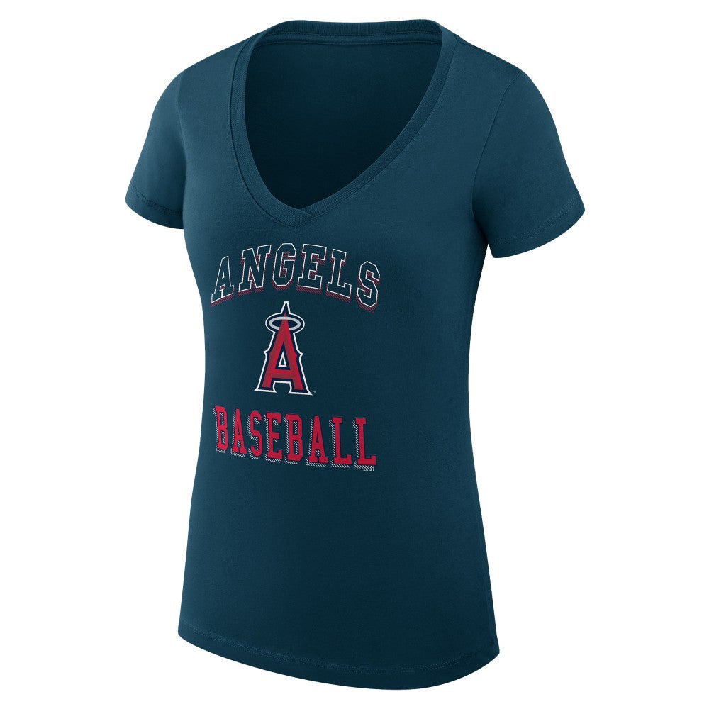 Los Angeles Angels G-III 4Her by Carl Banks Women's Super-Slim Fit Lightweight Team Logo Graphic V-Neck T-Shirt - Navy T-shirts