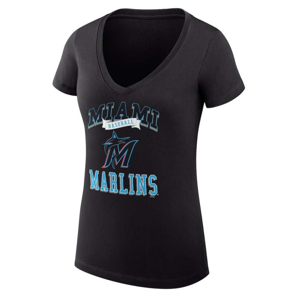 Miami Marlins G-III 4Her by Carl Banks Women's Super-Slim Fit Lightweight Team Logo Graphic V-Neck T-Shirt - Black T-shirts