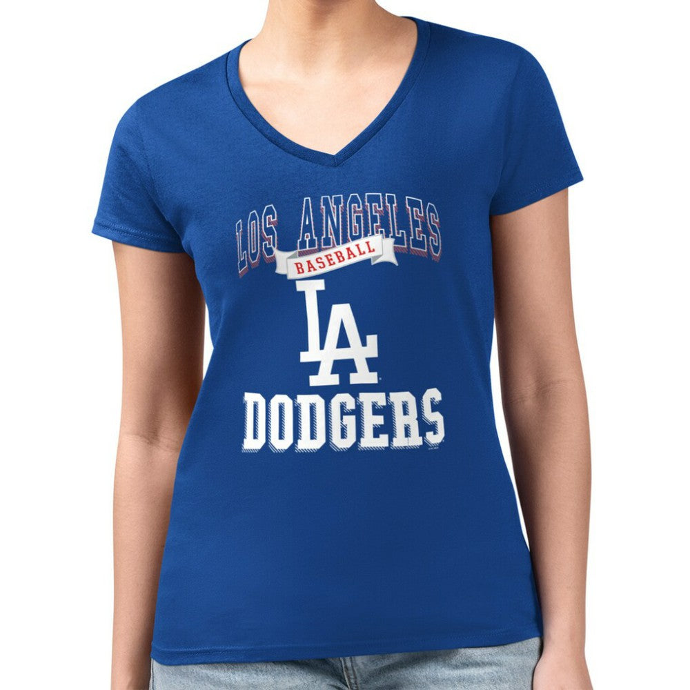 Los Angeles Dodgers G-III 4Her by Carl Banks Women's Super-Slim Fit Lightweight Team Logo Graphic V-Neck T-Shirt - Royal T-shirts