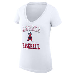 Los Angeles Angels G-III 4Her by Carl Banks Women's Super-Slim Fit Lightweight Team Logo Graphic V-Neck T-Shirt - White T-shirts