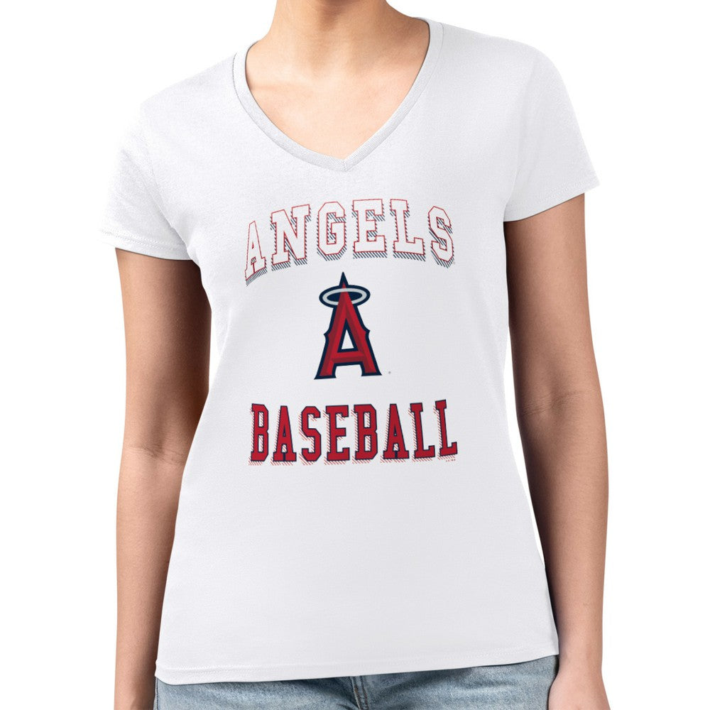 Los Angeles Angels G-III 4Her by Carl Banks Women's Super-Slim Fit Lightweight Team Logo Graphic V-Neck T-Shirt - White T-shirts