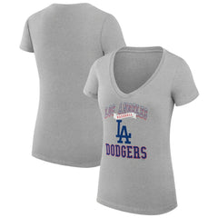Los Angeles Dodgers G-III 4Her by Carl Banks Women's Super-Slim Fit Lightweight Team Logo Graphic V-Neck T-Shirt - Heather Gray T-shirts