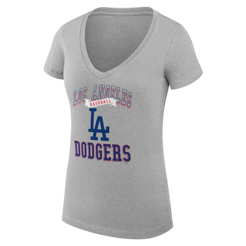 Los Angeles Dodgers G-III 4Her by Carl Banks Women's Super-Slim Fit Lightweight Team Logo Graphic V-Neck T-Shirt - Heather Gray T-shirts