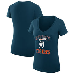 Detroit Tigers G-III 4Her by Carl Banks Women's Super-Slim Fit Lightweight Team Logo Graphic V-Neck T-Shirt - Navy T-shirts