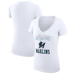 Miami Marlins G-III 4Her by Carl Banks Women's Super-Slim Fit Lightweight Team Logo Graphic V-Neck T-Shirt - White T-shirts