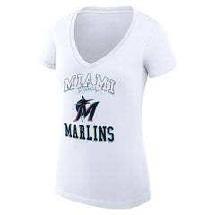 Miami Marlins G-III 4Her by Carl Banks Women's Super-Slim Fit Lightweight Team Logo Graphic V-Neck T-Shirt - White T-shirts