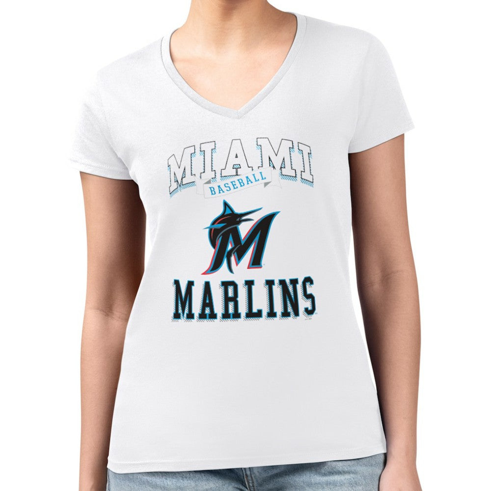 Miami Marlins G-III 4Her by Carl Banks Women's Super-Slim Fit Lightweight Team Logo Graphic V-Neck T-Shirt - White T-shirts