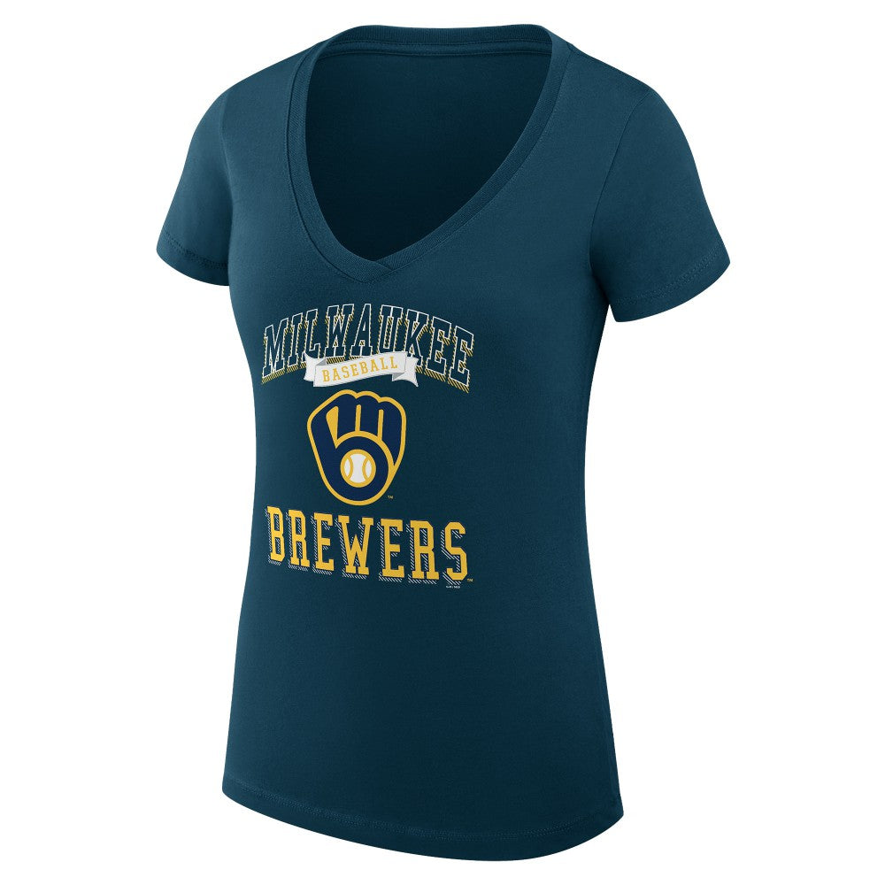 Milwaukee Brewers G-III 4Her by Carl Banks Women's Super-Slim Fit Lightweight Team Logo Graphic V-Neck T-Shirt - Navy T-shirts