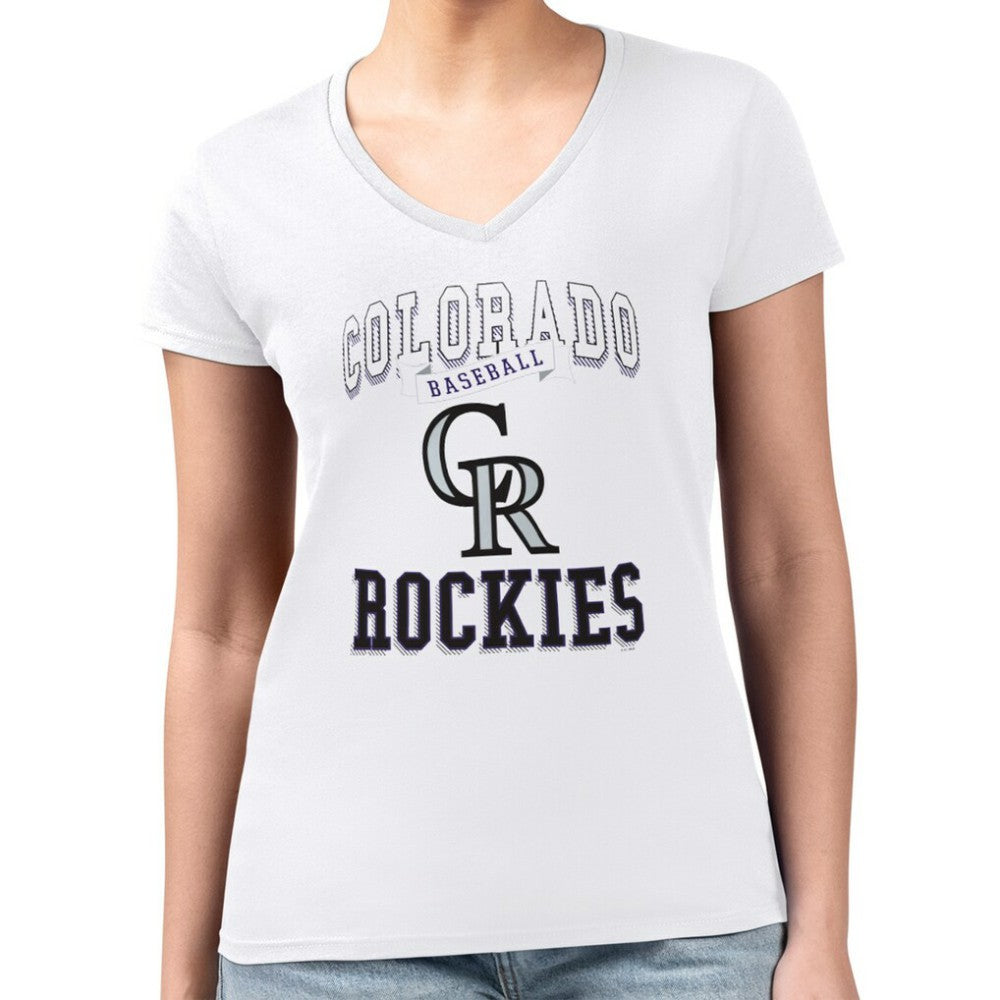 Colorado Rockies G-III 4Her by Carl Banks Women's Super-Slim Fit Lightweight Team Logo Graphic V-Neck T-Shirt - White T-shirts